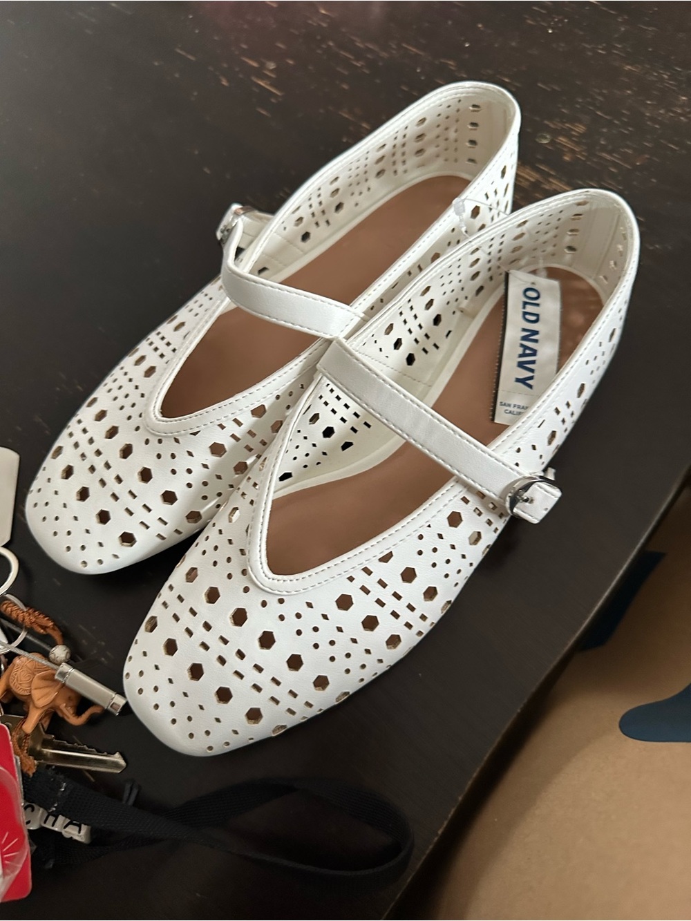 Old Navy White Perforated Mary Jane Flats with Buckle Strap